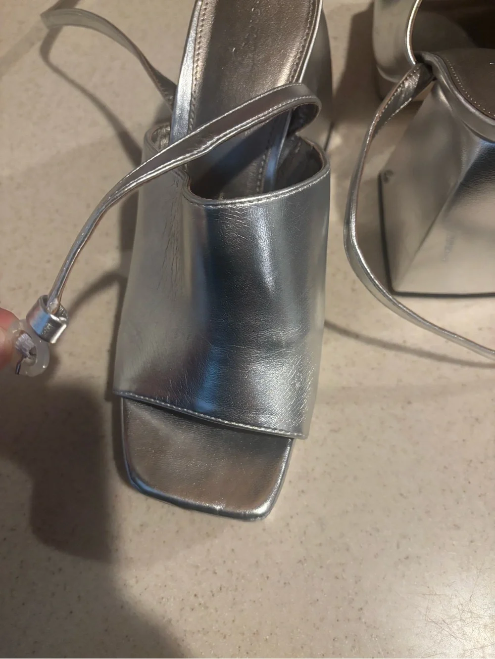 Women's Silver Metallic Open-Toe Platform Slingback Sandals